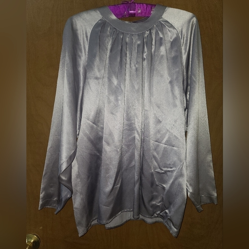 Vintage Alfred Sung Sung Sport Silver Silk Blouse Size 8